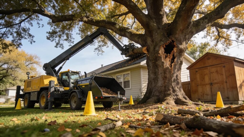 Large tree in a residential area illustrating accessibility challenges for removal costs