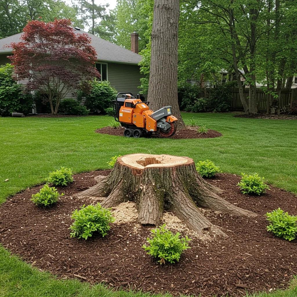 Beautifully landscaped yard after stump grinding, showcasing safety and aesthetic improvements
